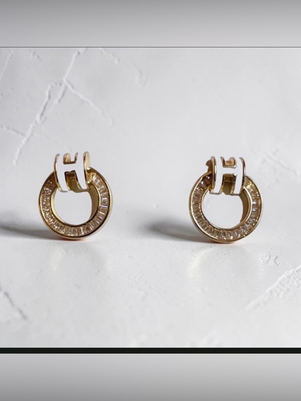 Gold and White Initial H Earrings